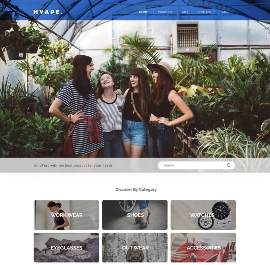 trang web thương mại điện tử nặng ảnh với tiêu đề màu xanh